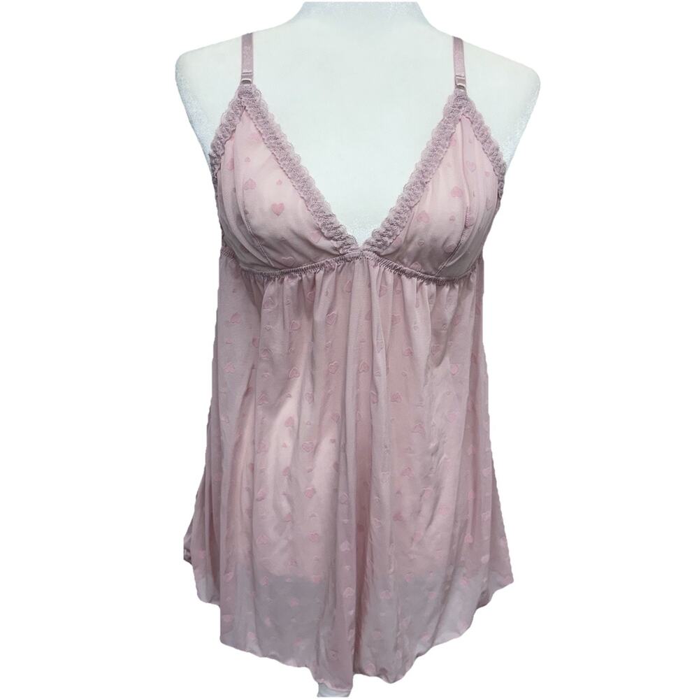 SHEIN Womens XL Babydoll Light Pink Heart Patterned Slip Lingerie Dress